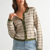 Olive Trim Button-Up Cardigan
