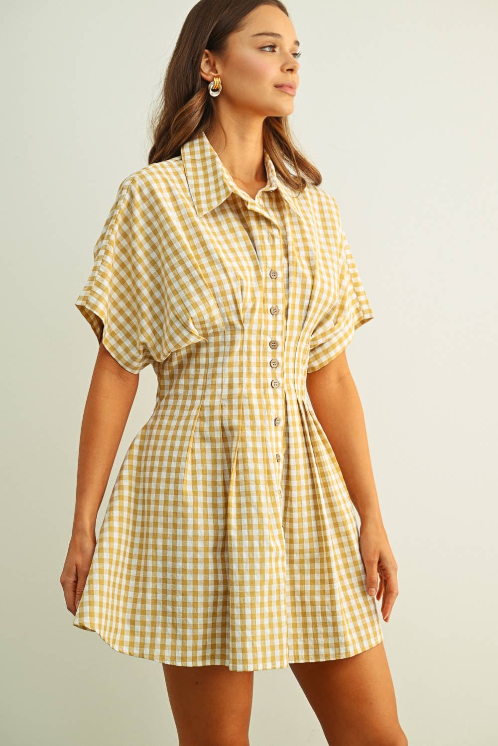 GINGHAM PATTERNED SHIRT DRESS
