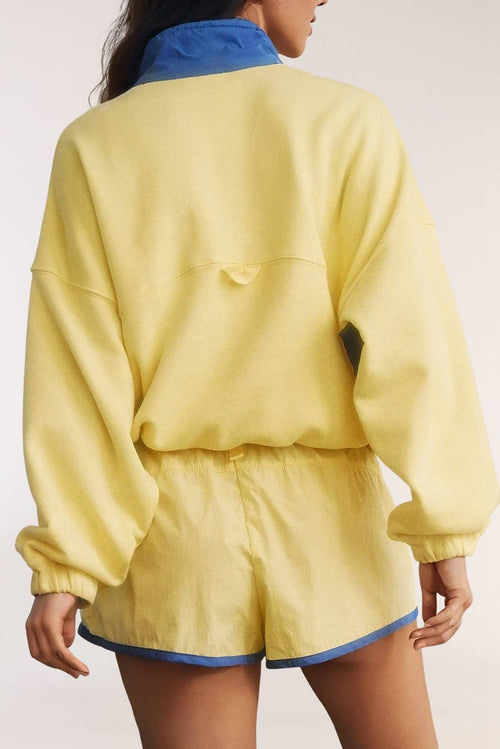 Color Block Patchwork Half Button Pullover