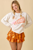 Game Day Cheer Patchwork Long Sleeve Crewneck Top