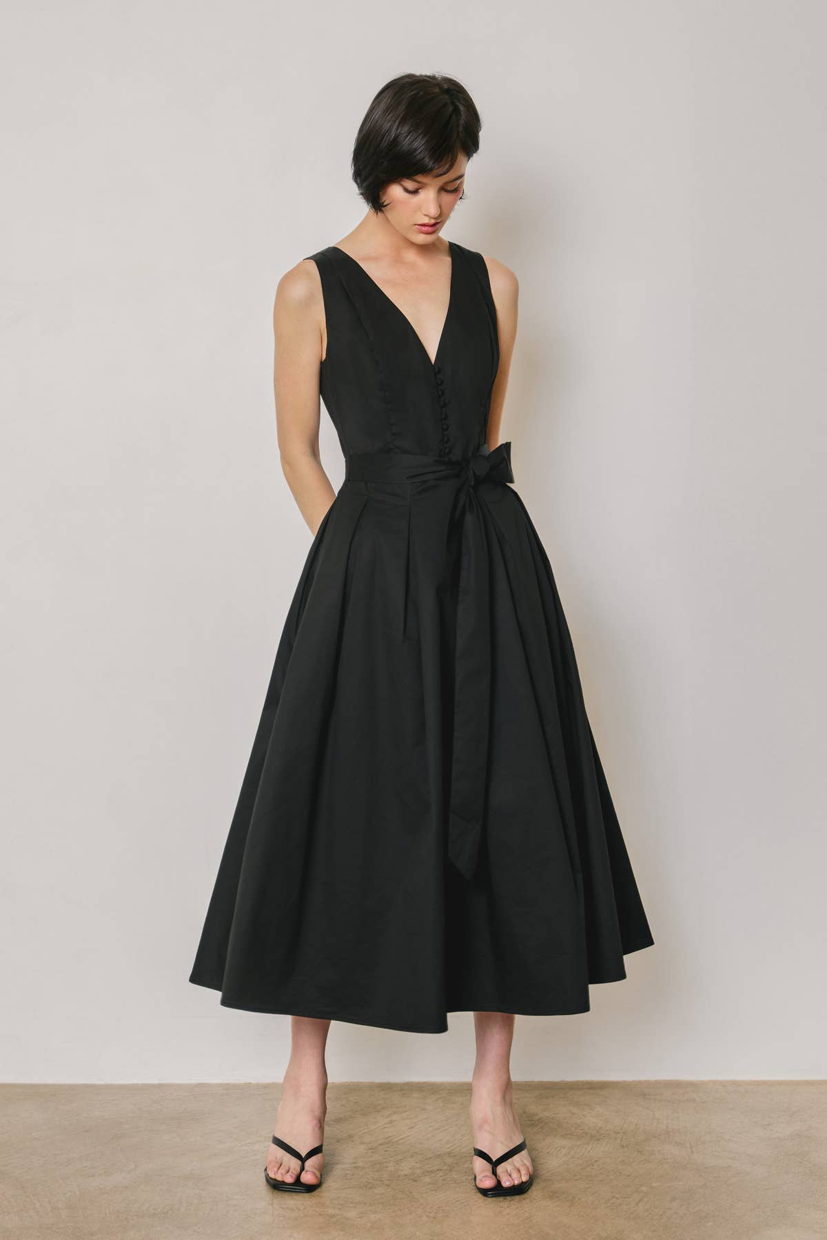 Cotton Poplin Tulle Structured Midi Dress