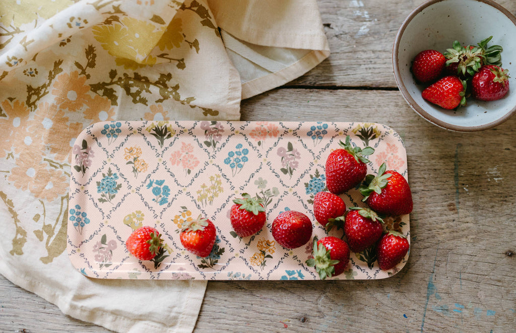 Trellis Tray | Floral Pattern Wooden Serving Trinket Tray