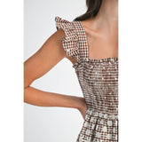 GINGHAM SMOCKED PEPLUM TOP