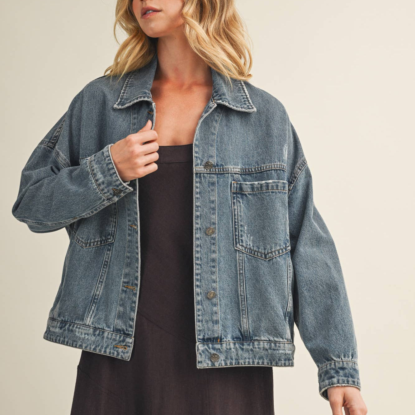 BACK PLEATED DENIM JACKET