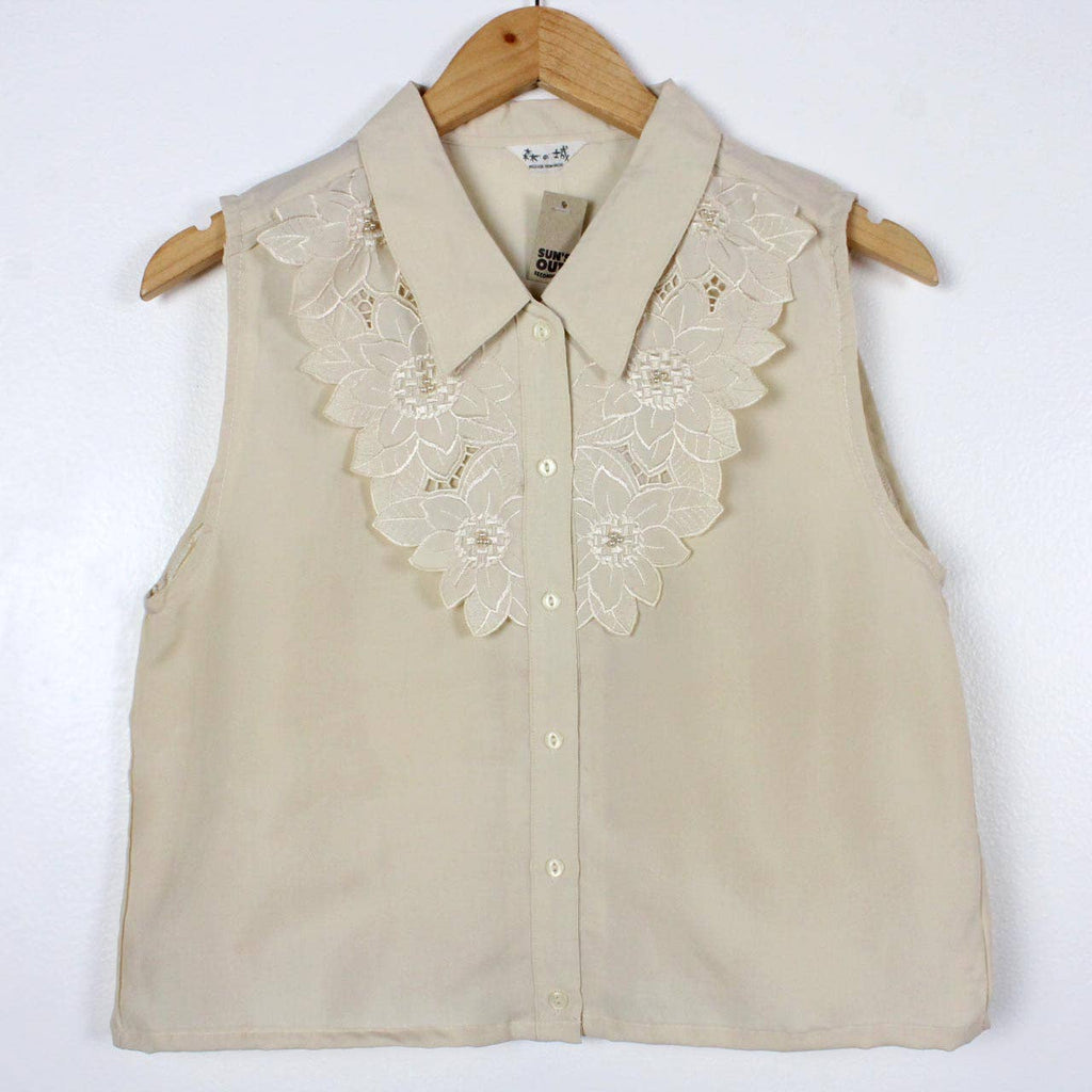 Reworked Sleeveless Button-Up Cropped Blouse - SOLID COLORS