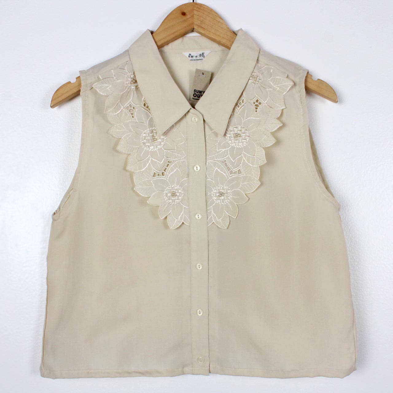 Reworked Sleeveless Button-Up Cropped Blouse - SOLID COLORS