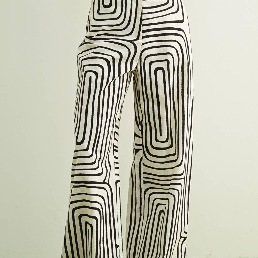 GRID PRINT WIDE LEG TROUSER