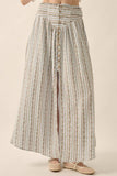 Floral-stripe Yoke-Waist Button-Front Maxi Skirt