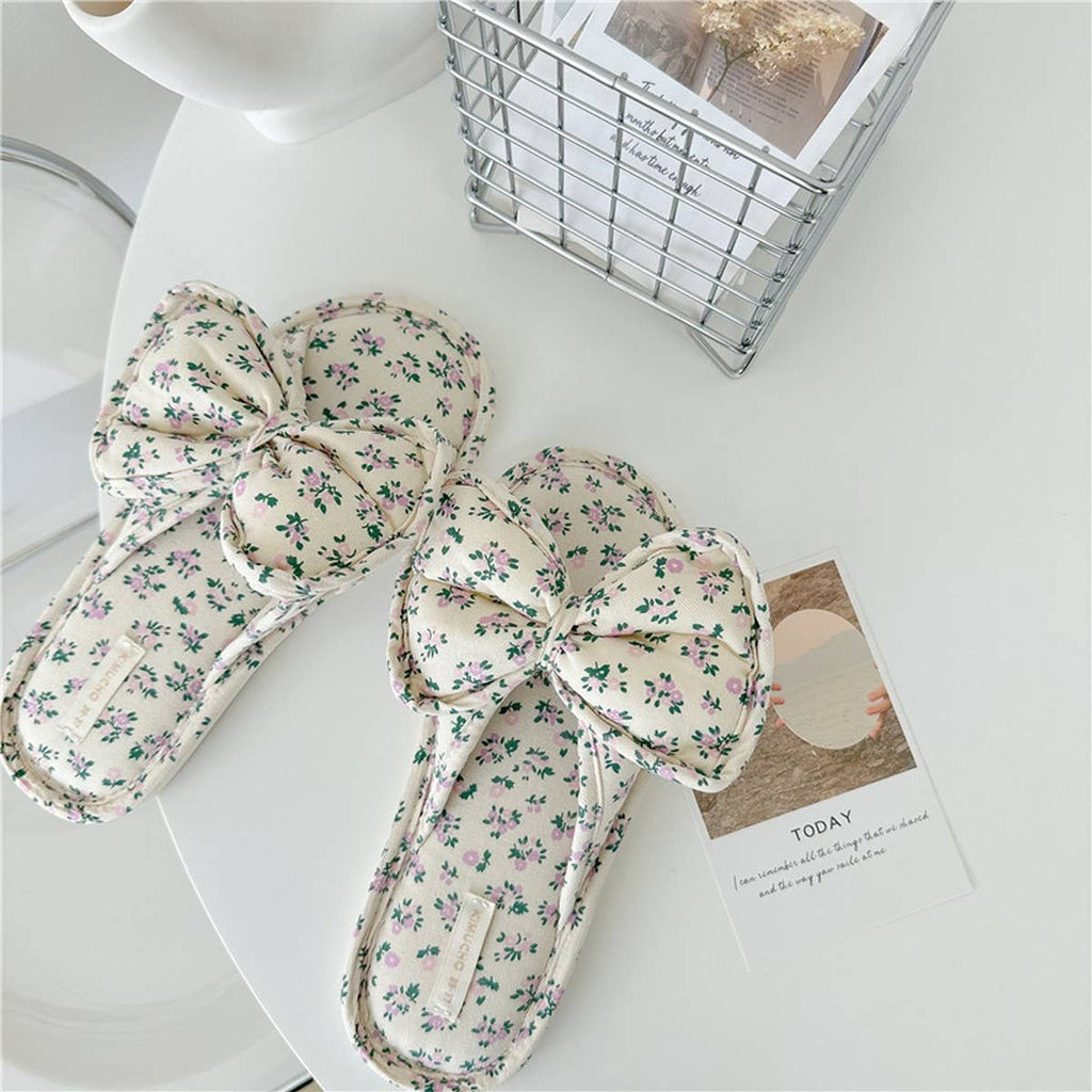 SMALL FLORAL BOW WATERPROOF THICK-SOLED SLIPPERS_CWMM2967: Beige / (8.5) 1