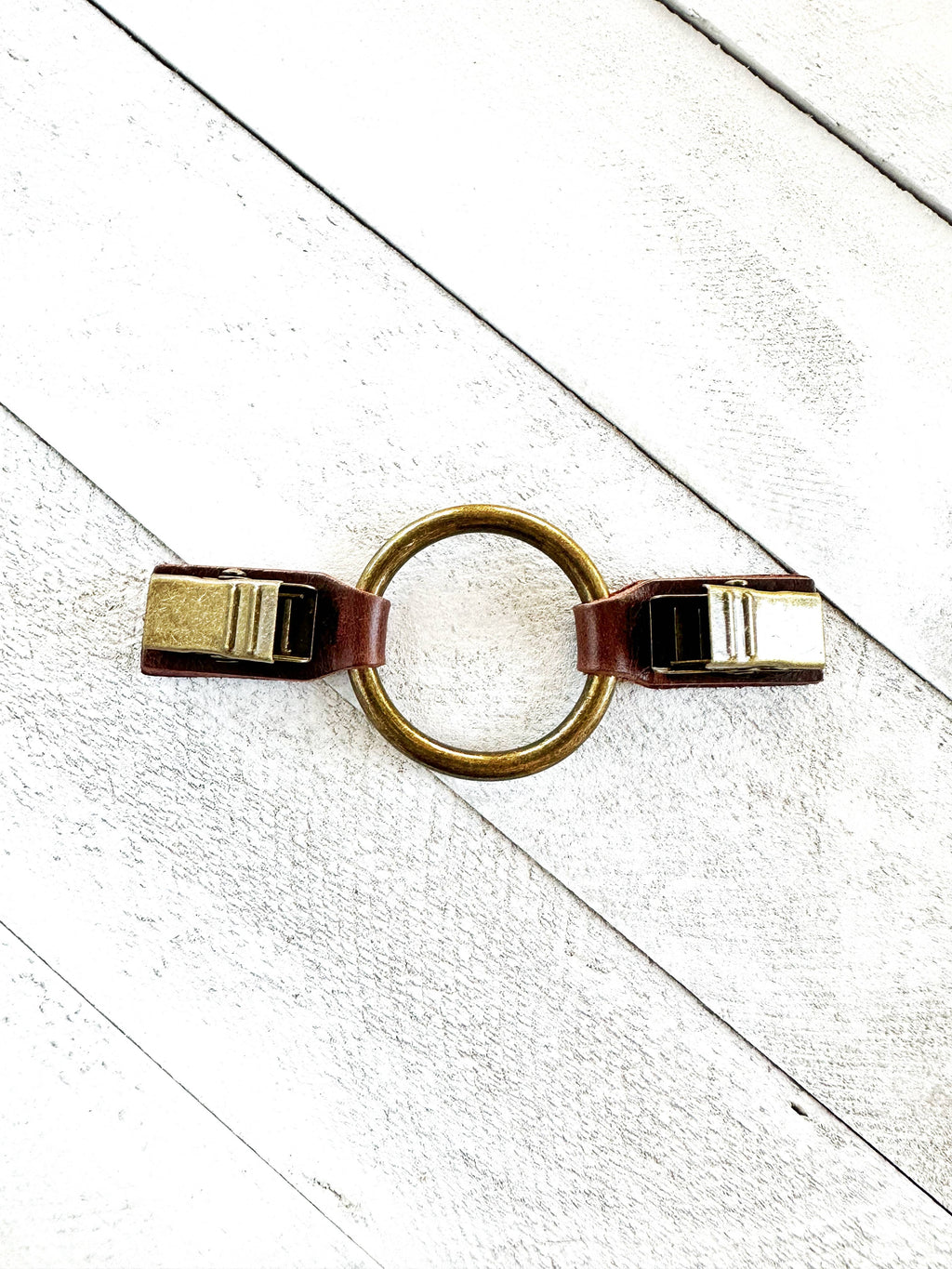 Cinch Clip for Clothes Bronze w/ Studded Brown Leather Clasp