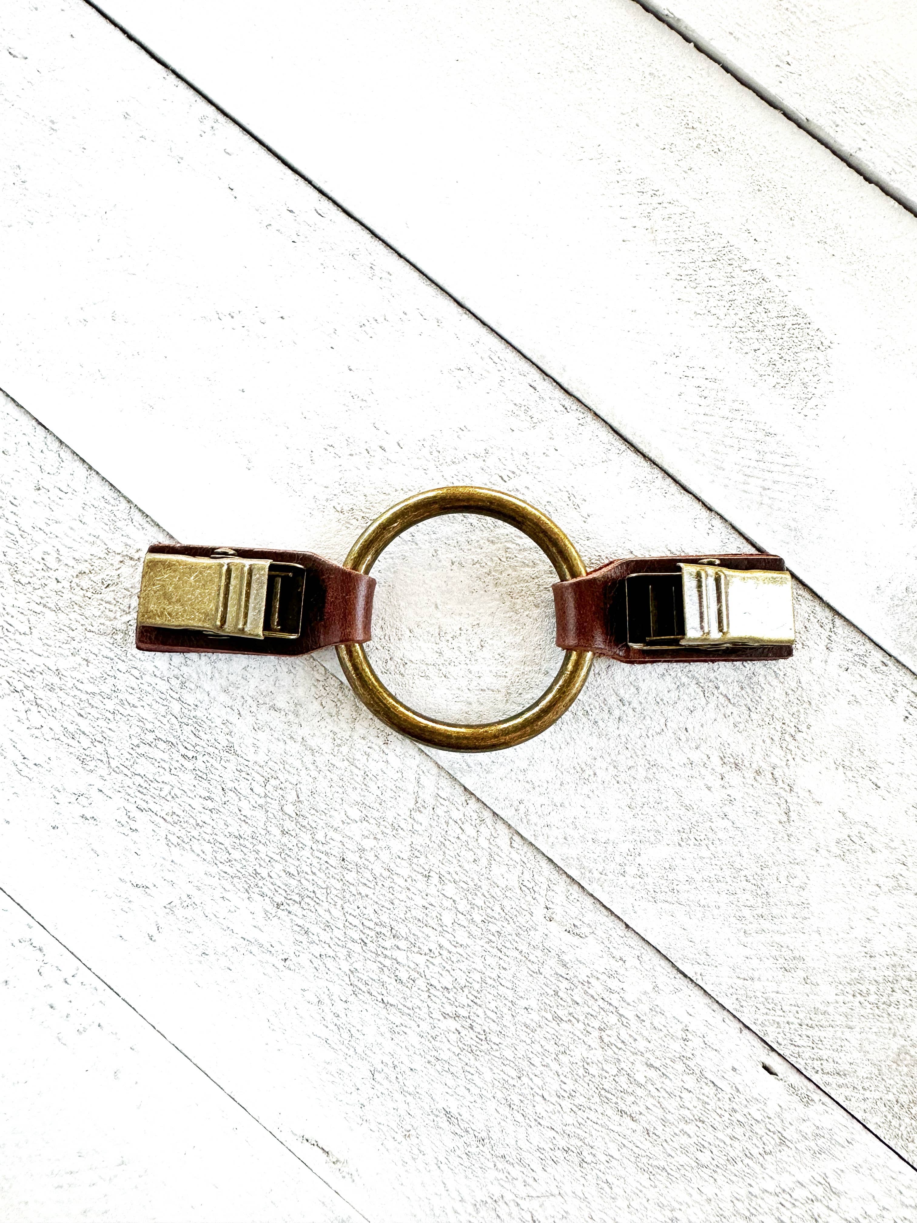 Cinch Clip for Clothes Bronze w/ Studded Brown Leather Clasp