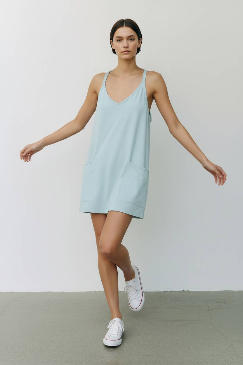 Washed Sporty Mini Dress W Built in Romper Lining