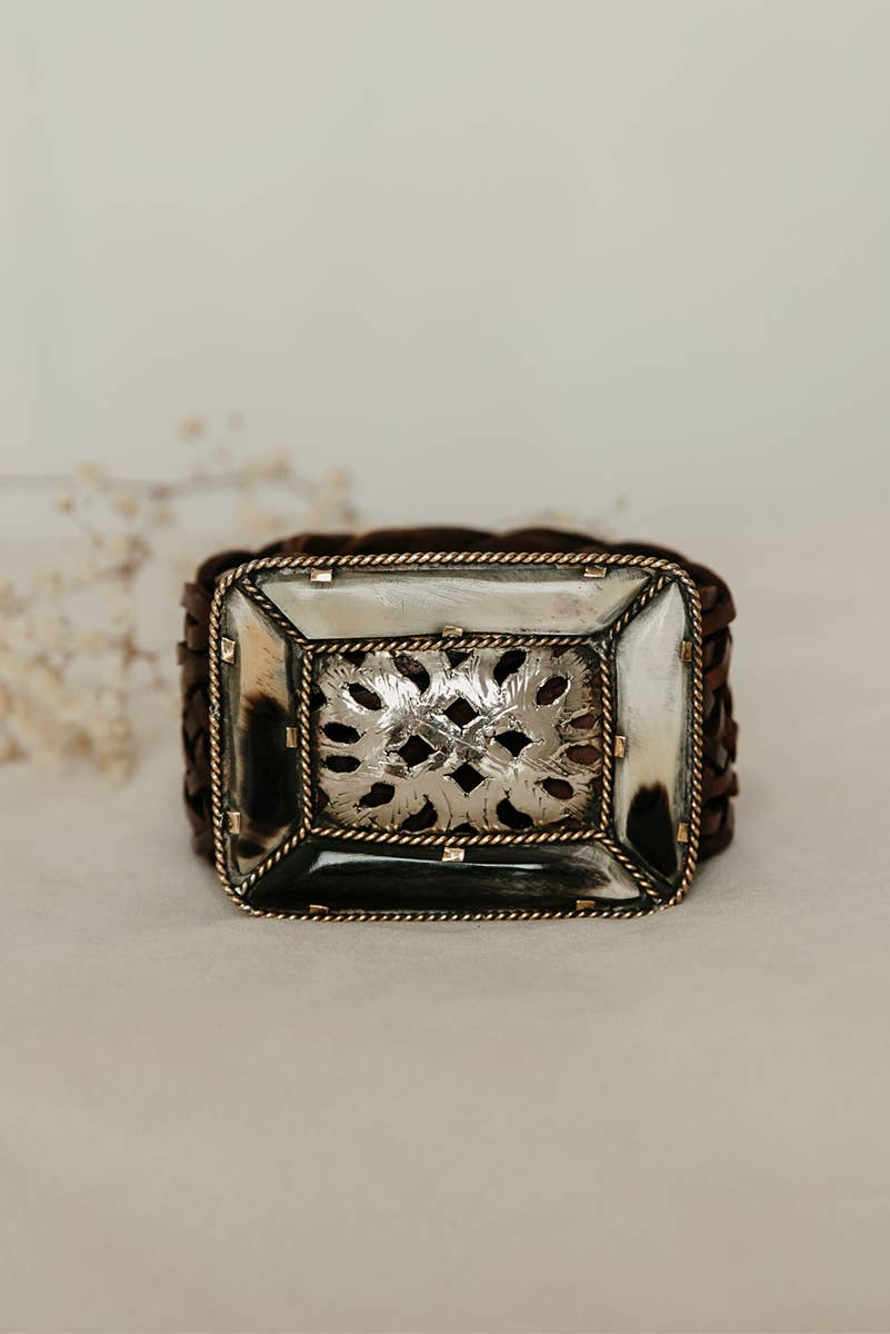 BROWN LEATHER BELT WIDE SQUARE EMPIRE