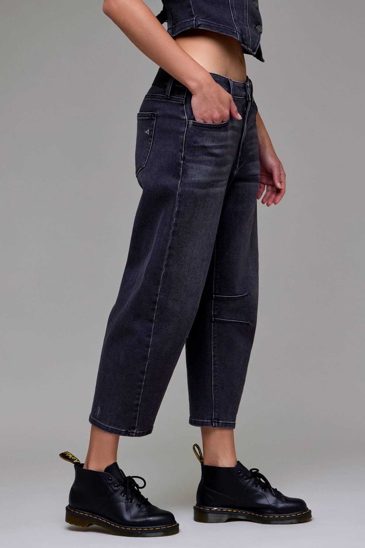 Medium Grey Stretch Cropped Barrel Jeans