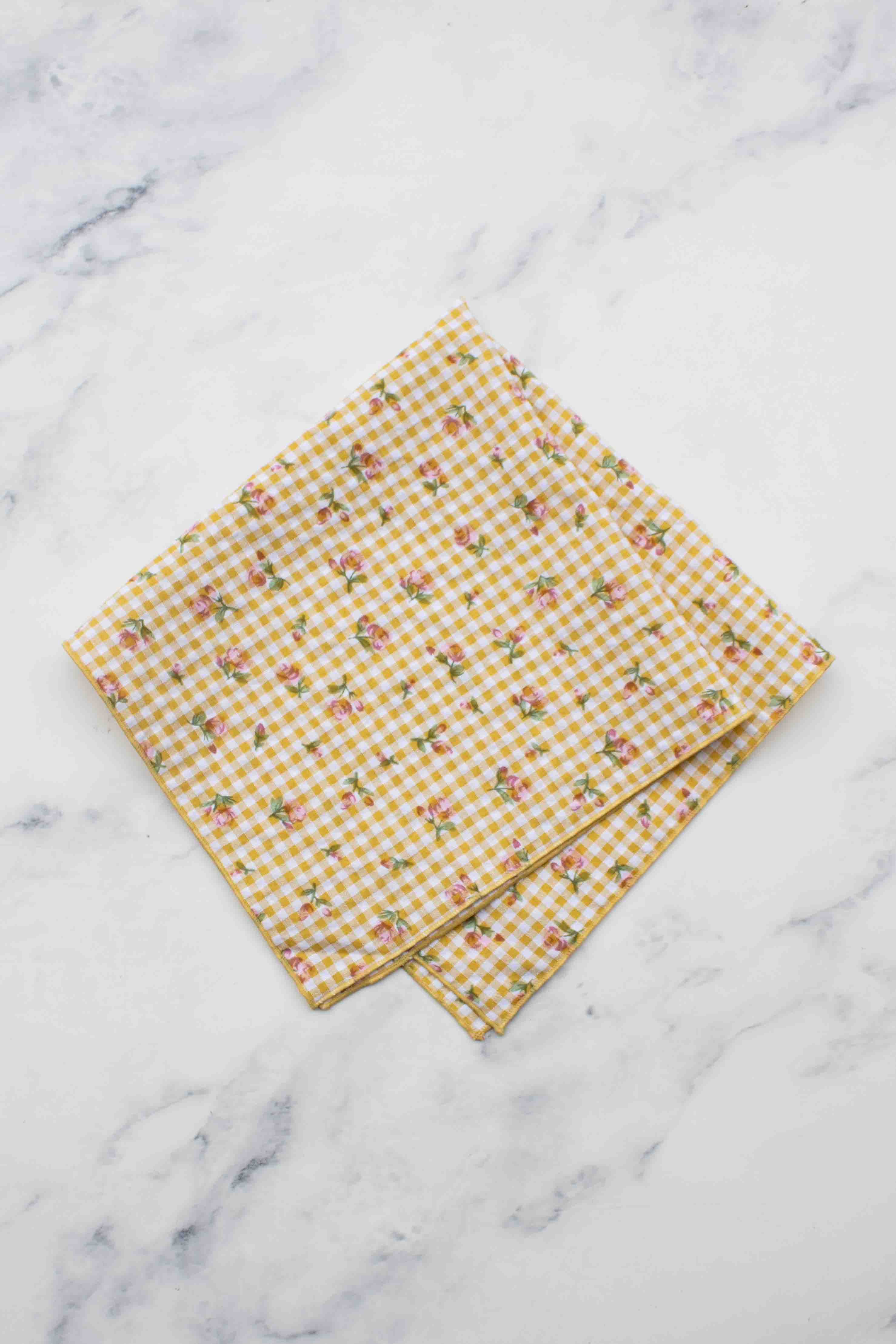 Floral Gingham Cotton Square Scarf