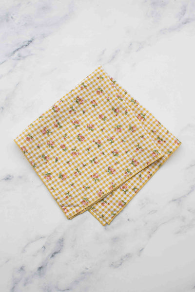 Floral Gingham Cotton Square Scarf