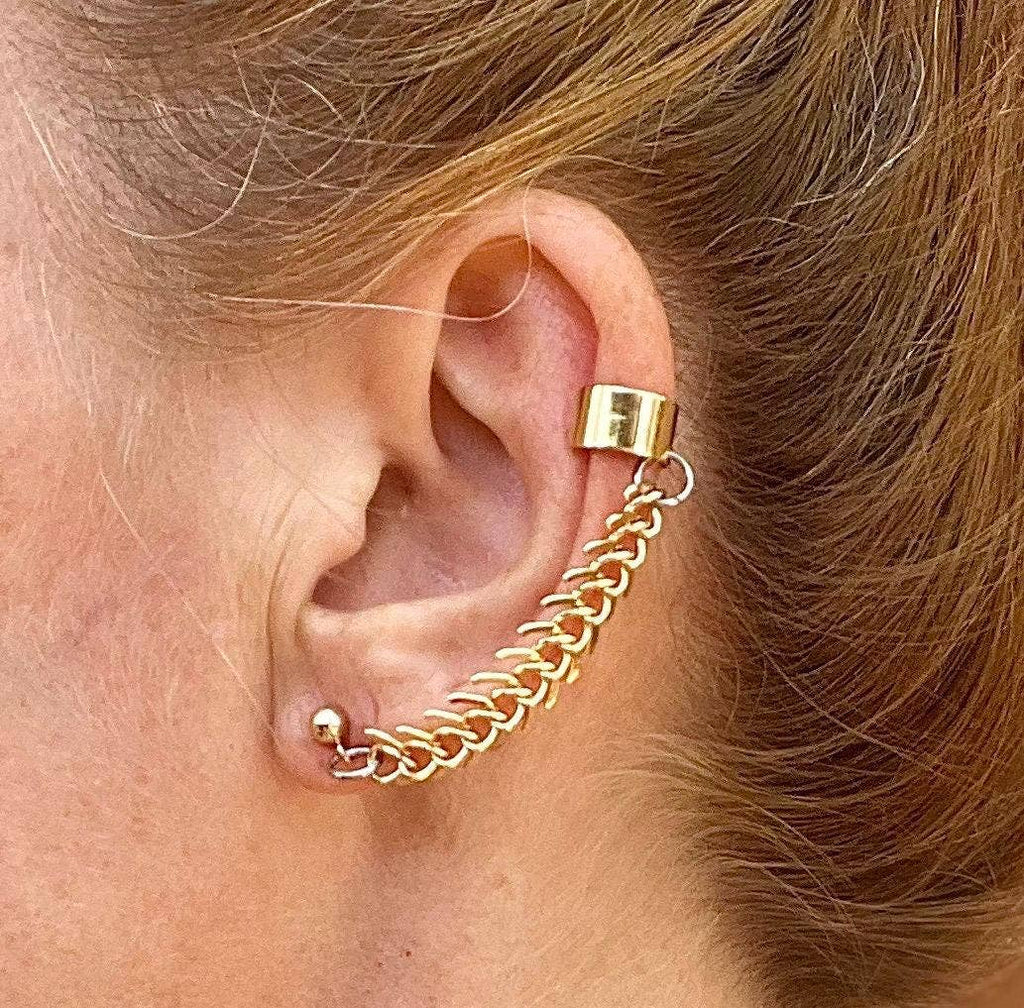 Gold Fishbone Chain Ear Cuff: 14K Gold Filled Ball Post