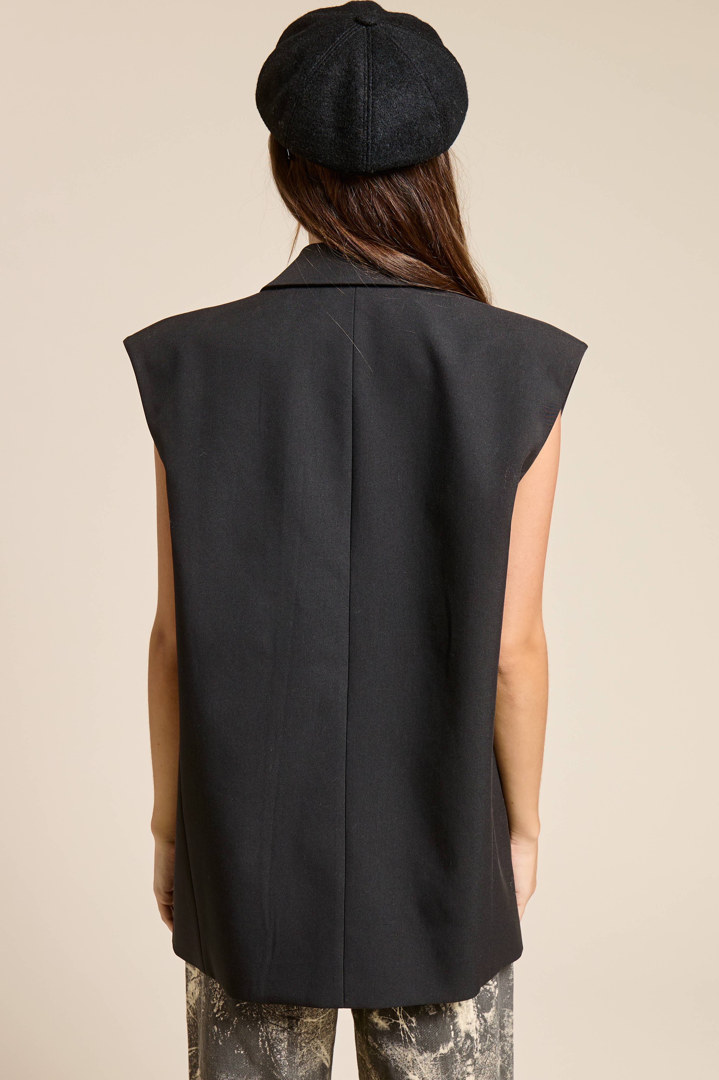 Structured Oversized Blazer Vest with Shoulder Pads