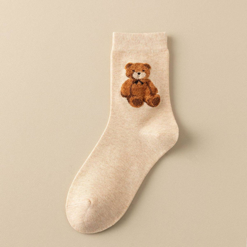 Cute Simple Brown Bear Pattern Crew Socks_CWMS0950: Beige / (OS) 3