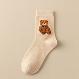 Cute Simple Brown Bear Pattern Crew Socks_CWMS0950: White / (OS) 3