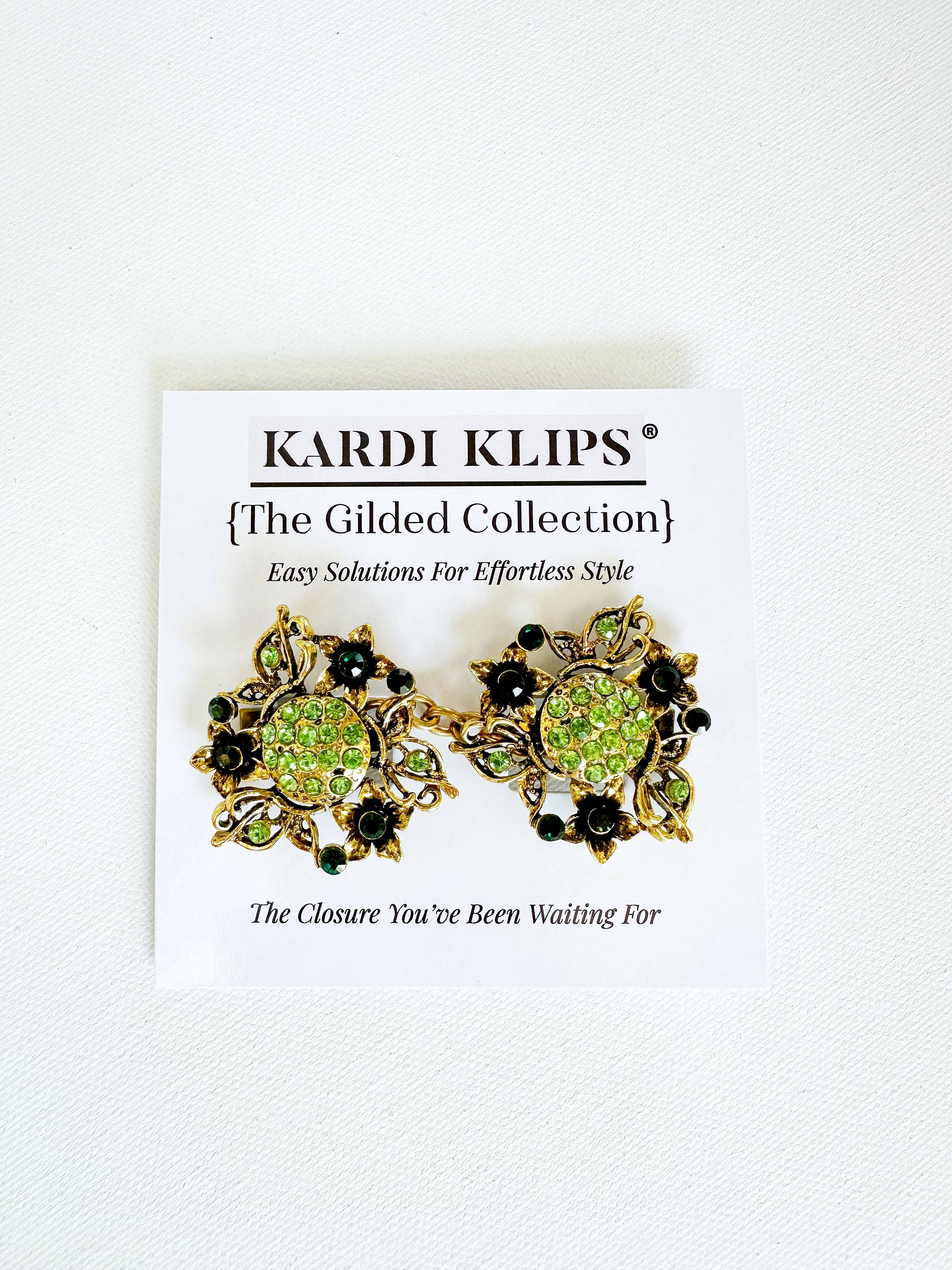 Green & Gold Cinch Clip, Gilded Sweater Clasp KardiKlip