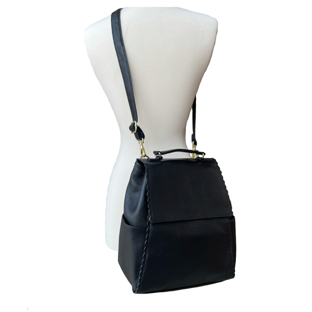 Top grain cowhide leather back pack crossbody shoulder bag