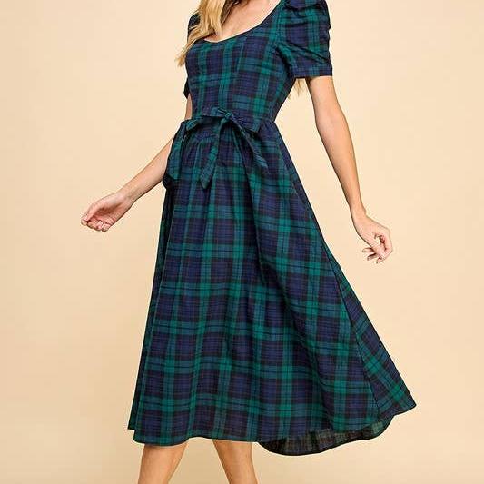 Sweet Heart Plaid Midi Dress with Bows