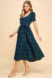 Sweet Heart Neckline Plaid Midi Dress - CD05044