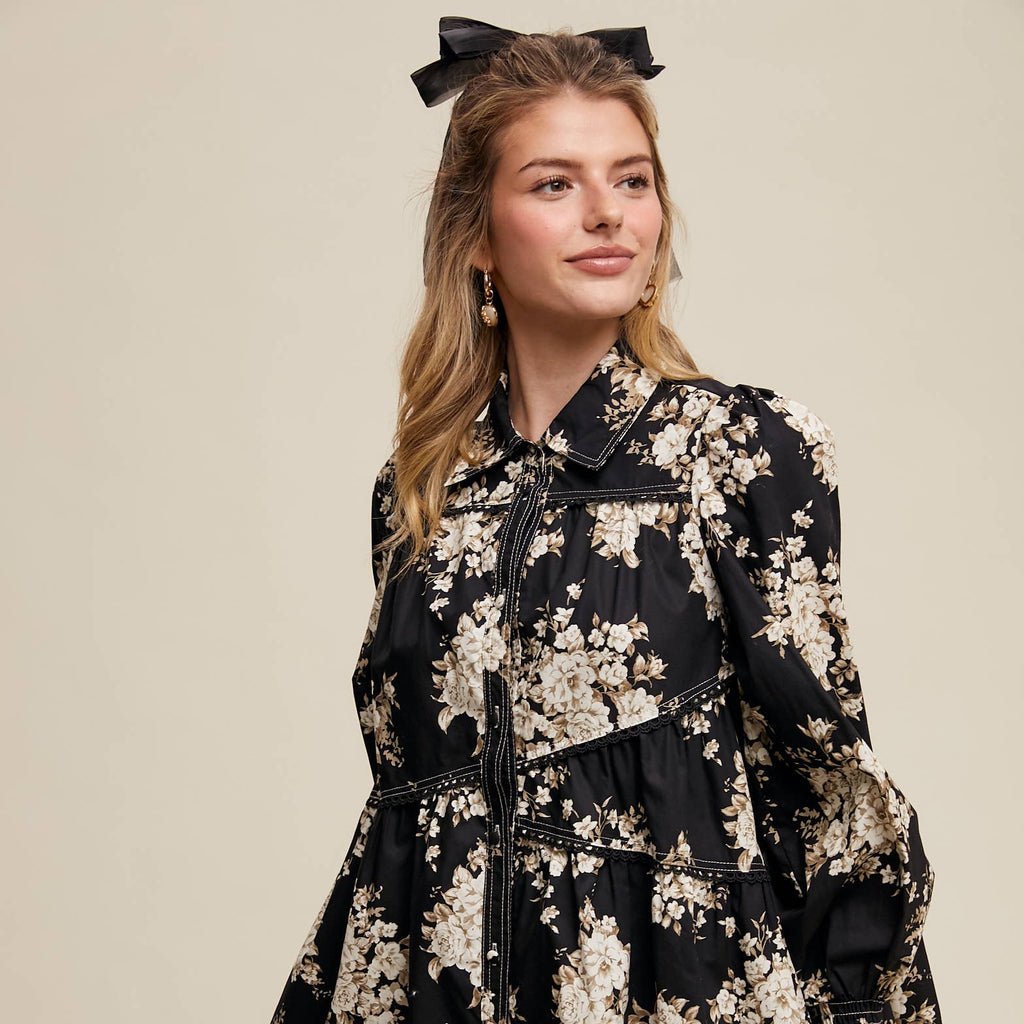 Floral Tiered Shirt Dress- CLEARANCE
