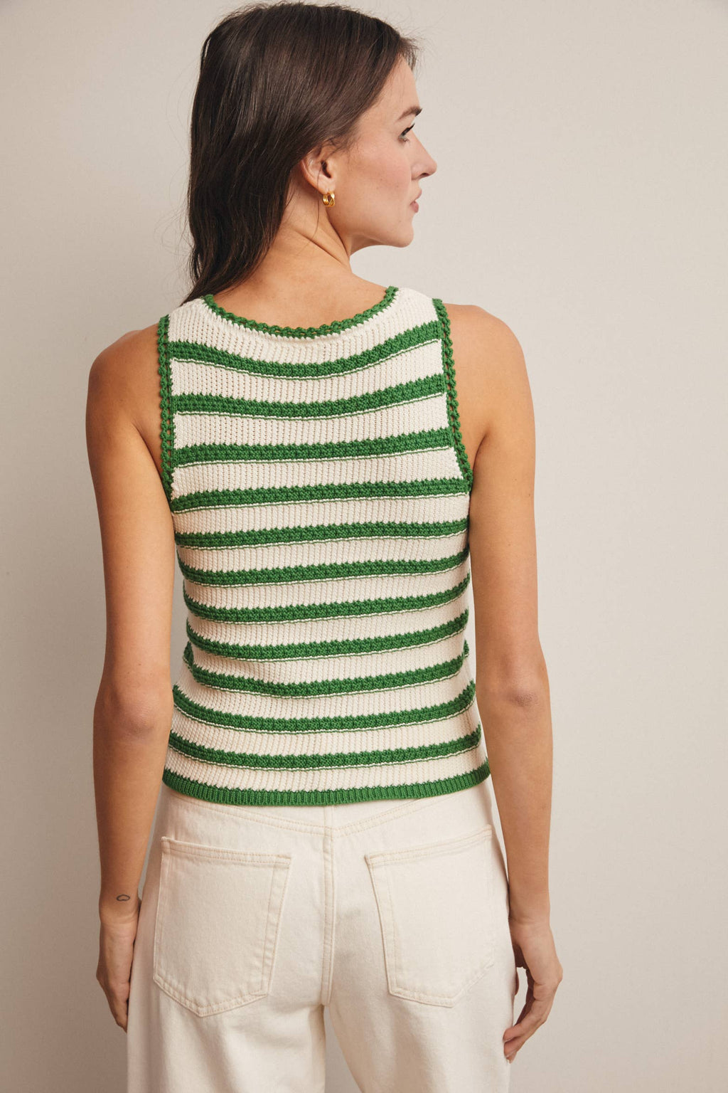 Green Striped Crochet Knit Tank