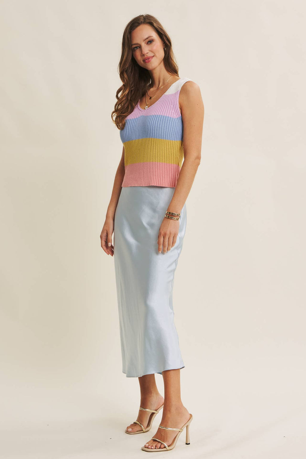 THICK SILKY SATIN BIAS CUT MAXI SKIRT: CLOUD BLUE