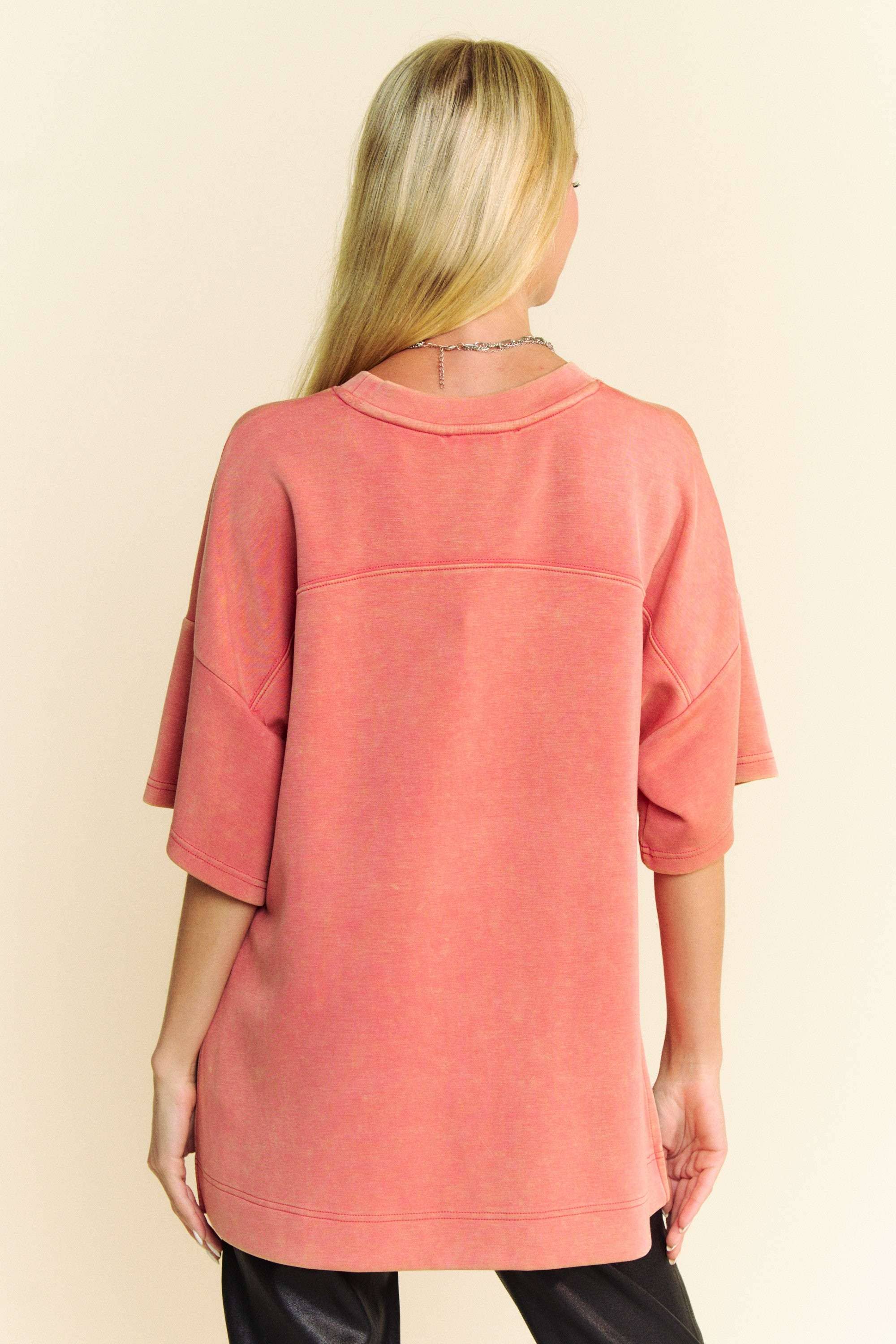 WASHED CREW NECK DROPPED DOLMAN SLEEVES TOP