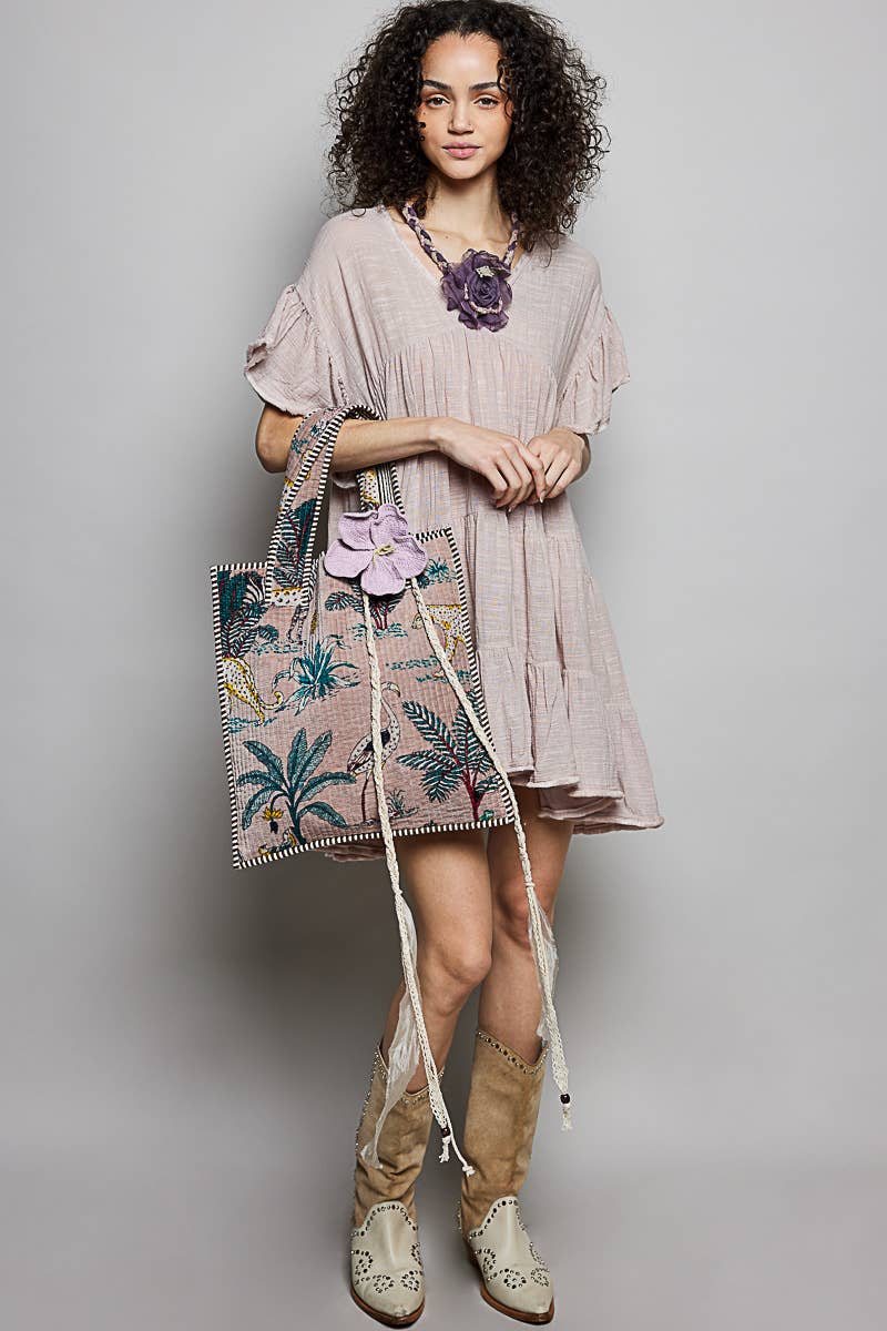 Everyday Quilted Striped Tote Bag