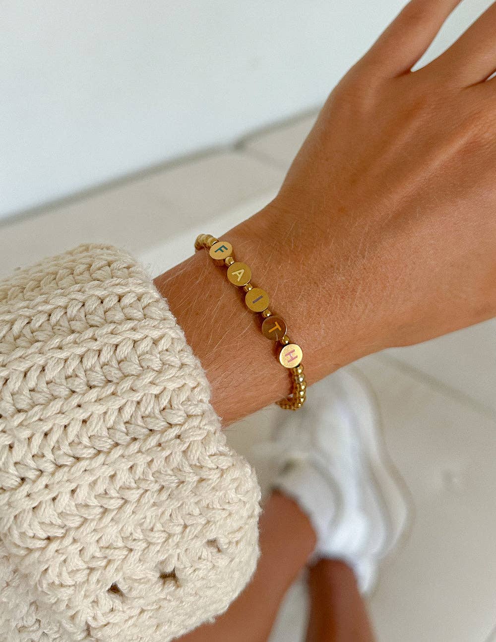 Gold Faith Letter Bracelet- Lg
