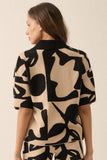 Abstract Floral Knit Button-Front Sweater Shirt