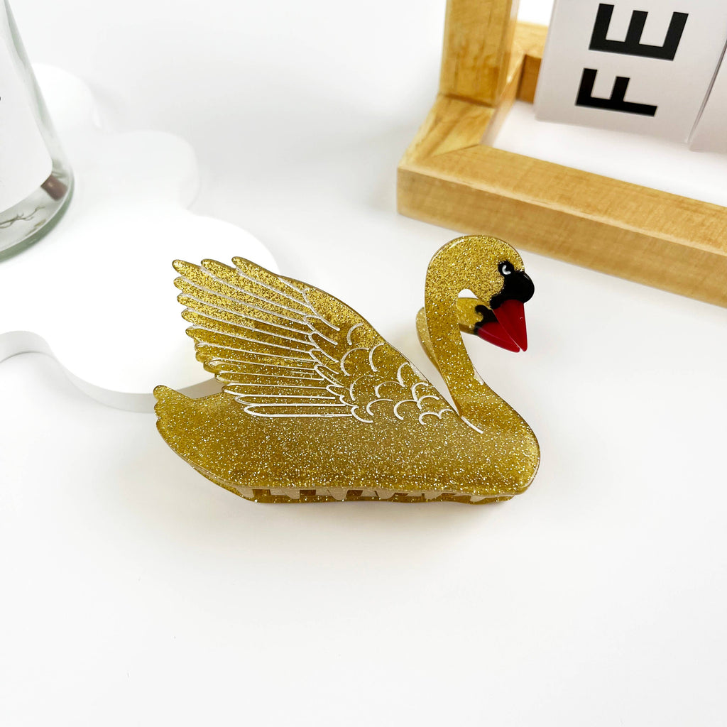 Animal Acetic Acid Gold Swan Hair Claw Clip