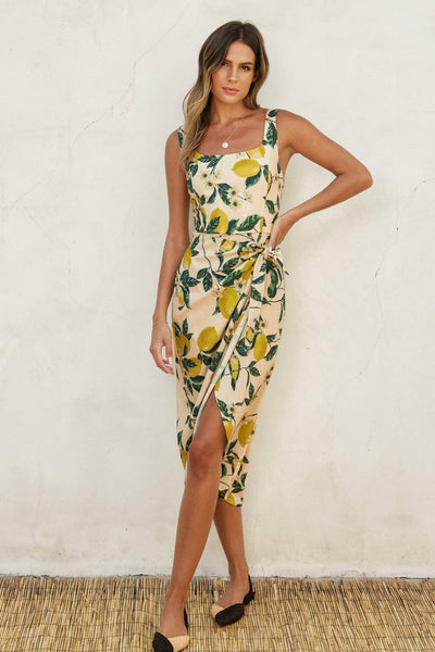 Vintage Lemonade Tulip Hem Midi Wrap Dress