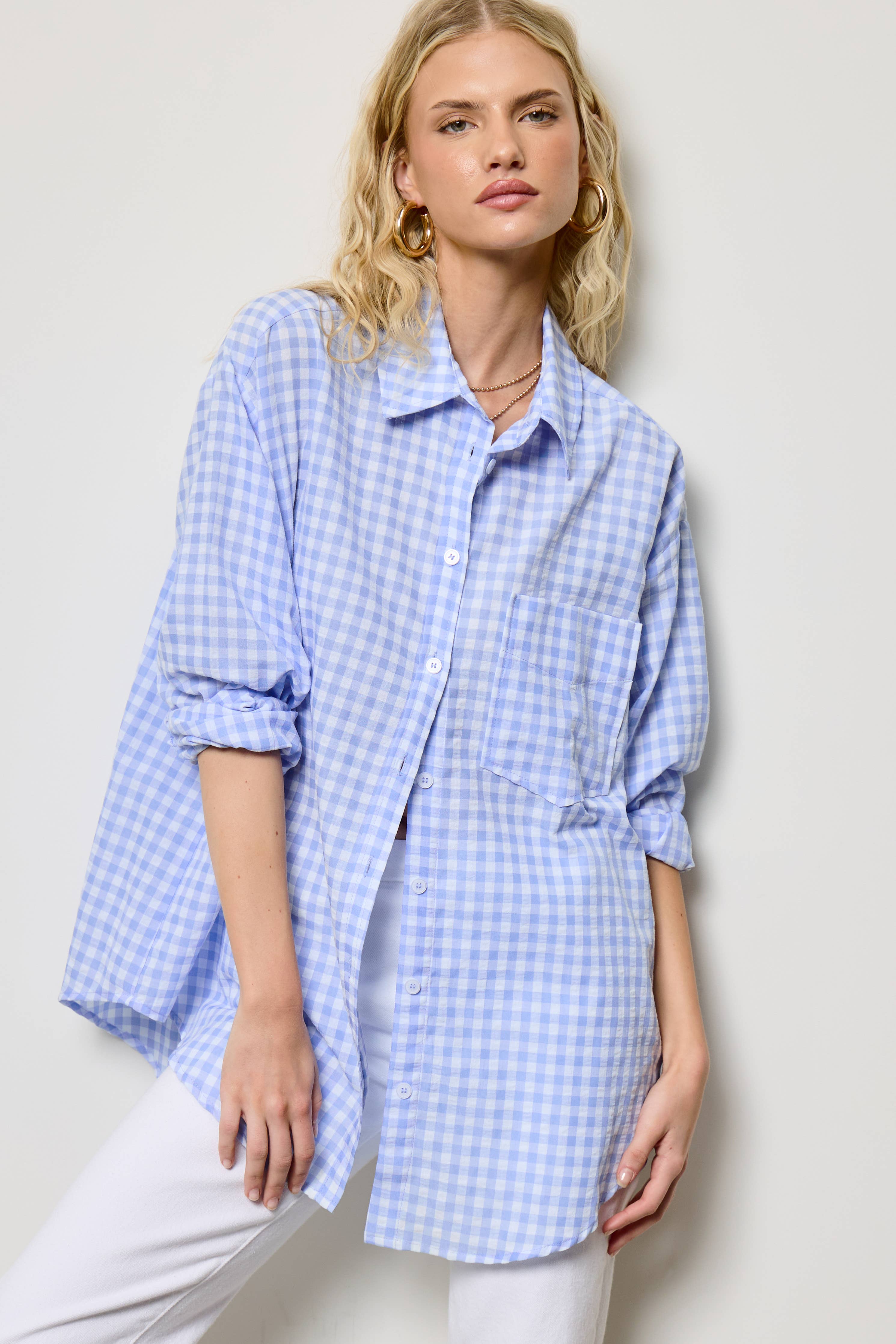Oversized Gingham Button Down Shirt