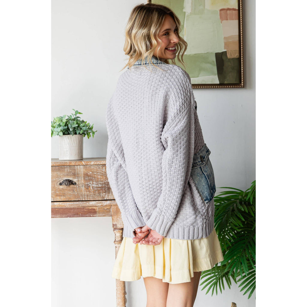 Knit Body Denim Layerd Jacket