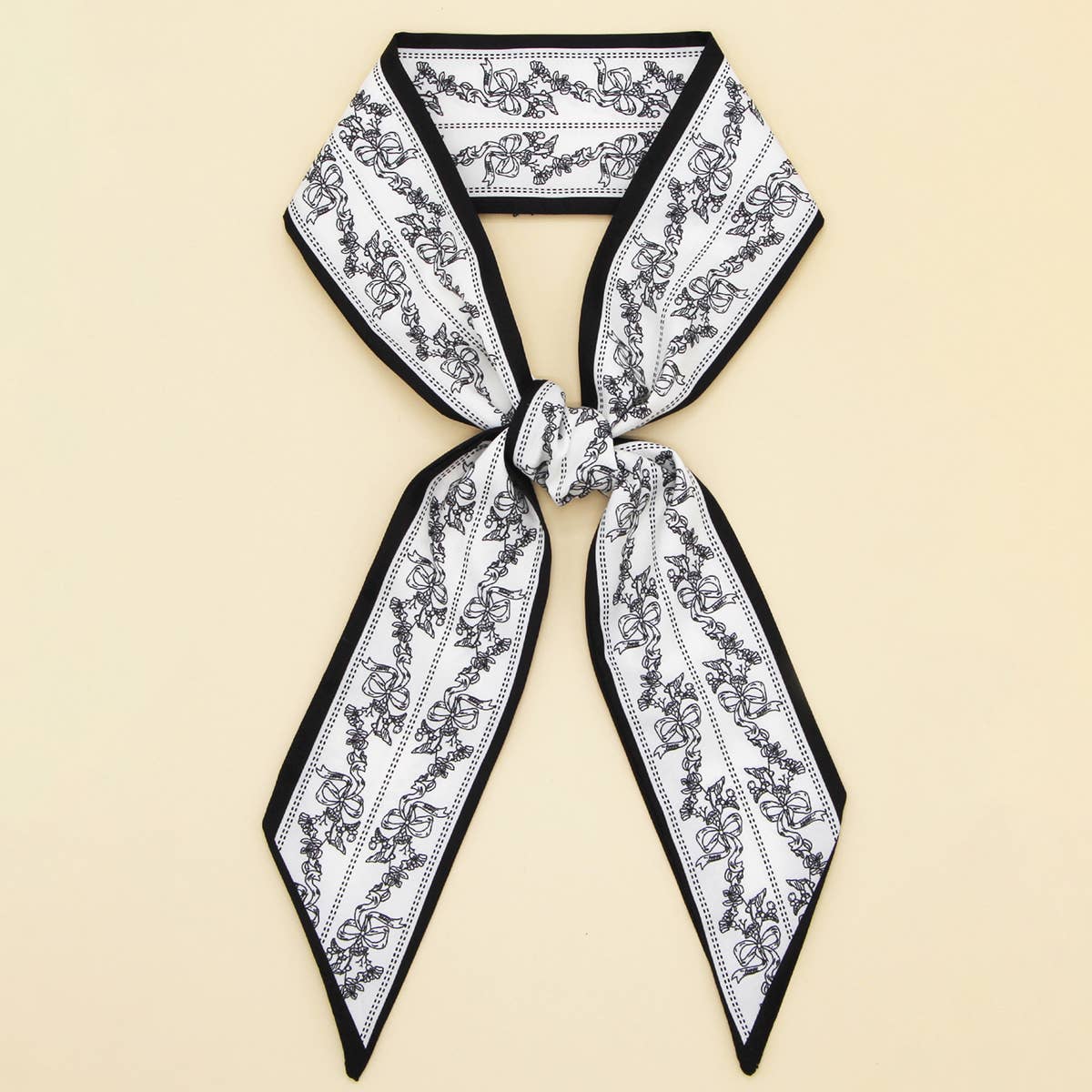 Floral and Ribbon Silk Scarf