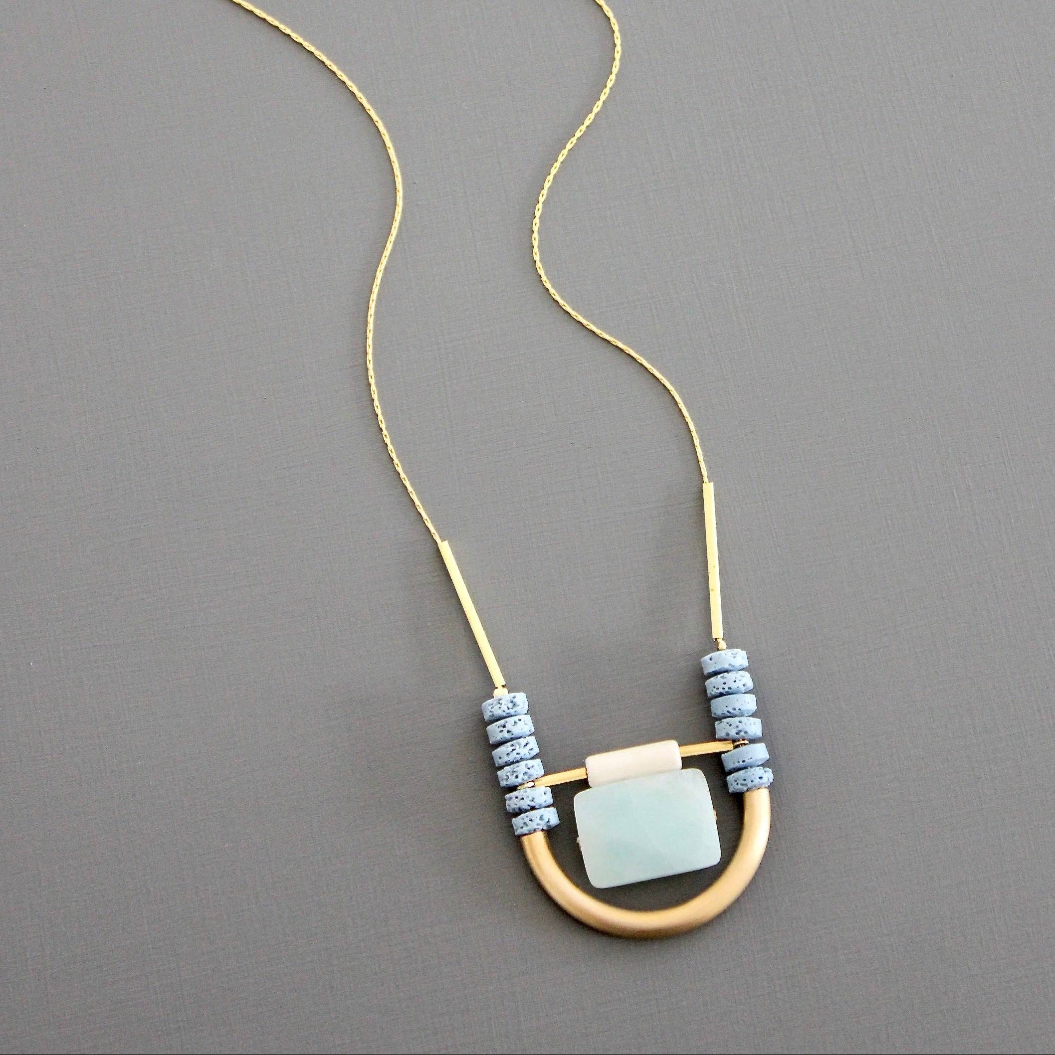 Amazonite & Lava Bead Necklace