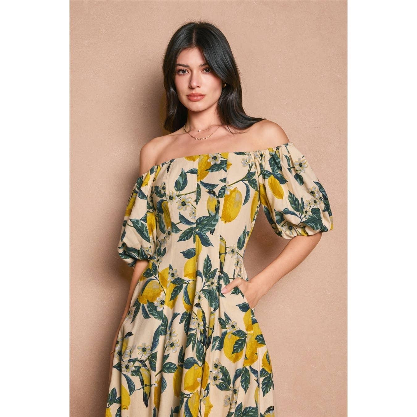 lemon print off the shoulder dress Plus Size Off The Shoulder Lemon Print Dress, Black Combo, 22/24