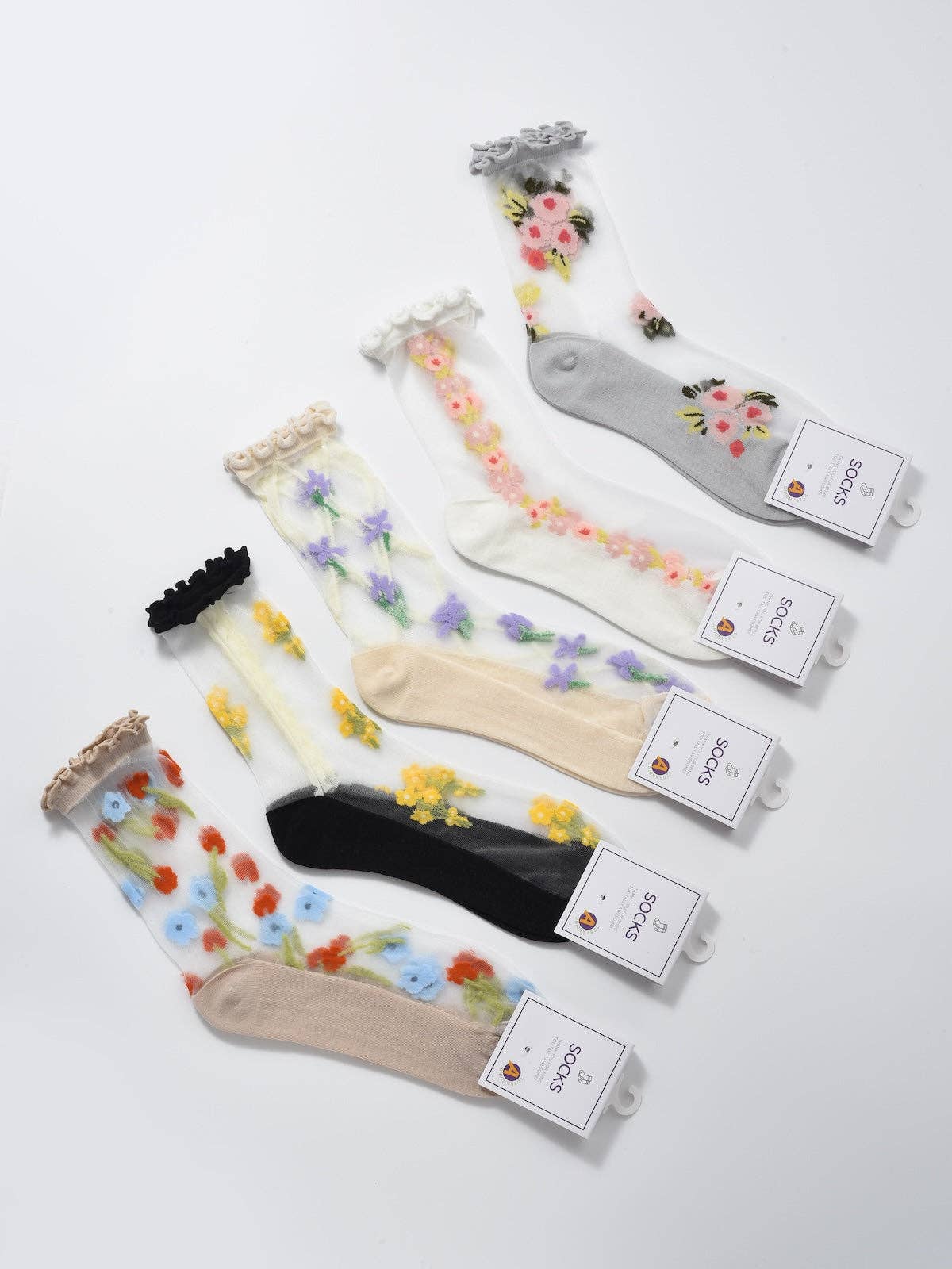 Rufia - Soft Sheer Floral Vine Crew Socks