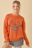 Pumpkin Face Patchwork Sweater Knit Top