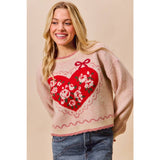 Big Valentine Heart Coquette Crop Sweater