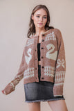 12W3463N-Oversized Graphic Casual Knit Sweater Cardigan