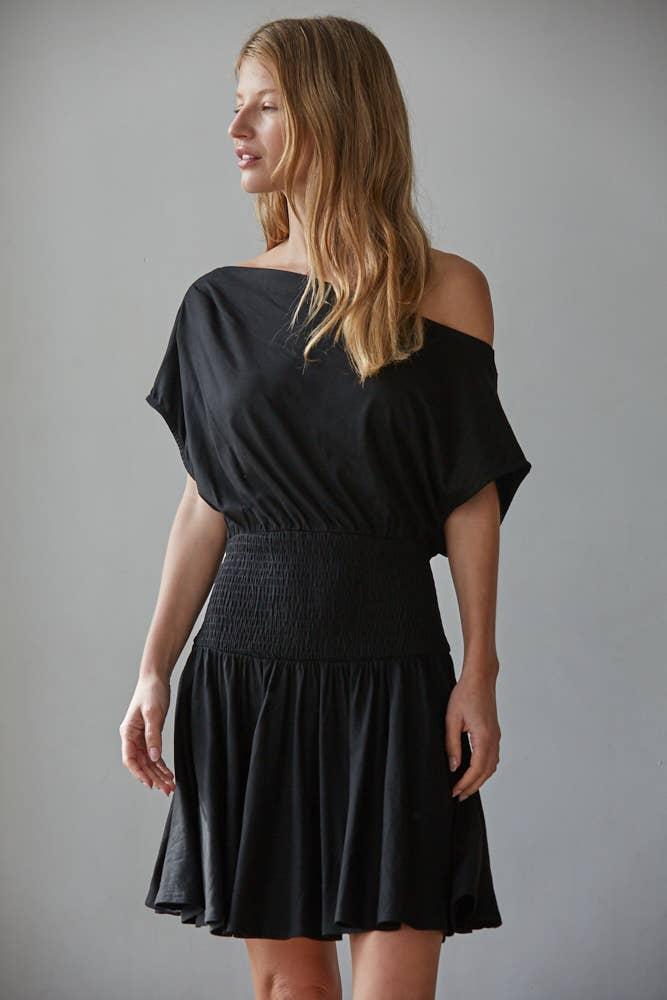 Knit Viscose Spandex Jersey Asymmetrical Neck Mini