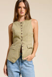Linen Long-Line Buttoned Vest