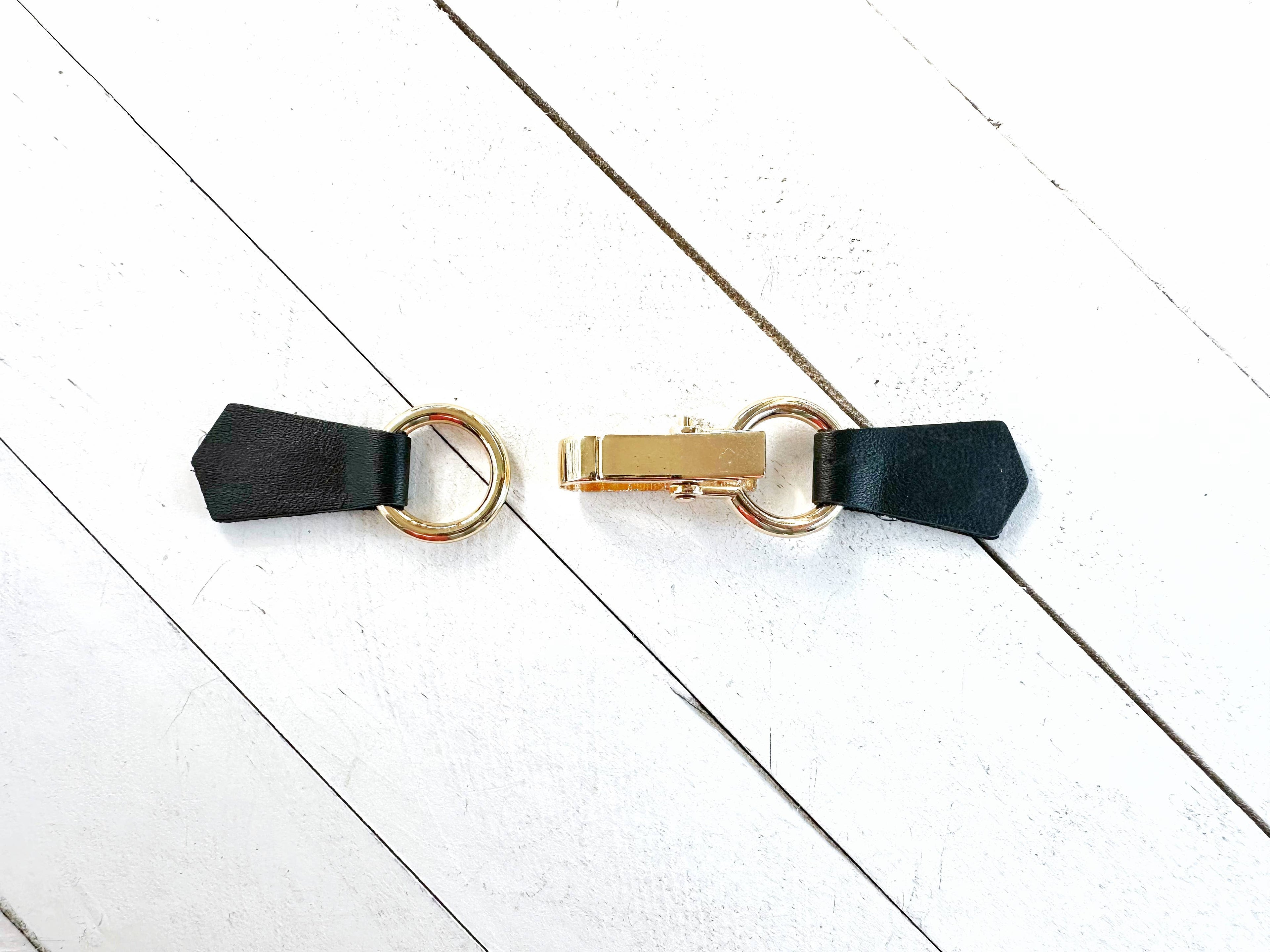 Gold Buckle & Black Leather Cinch Clip for Dress, Cardigan