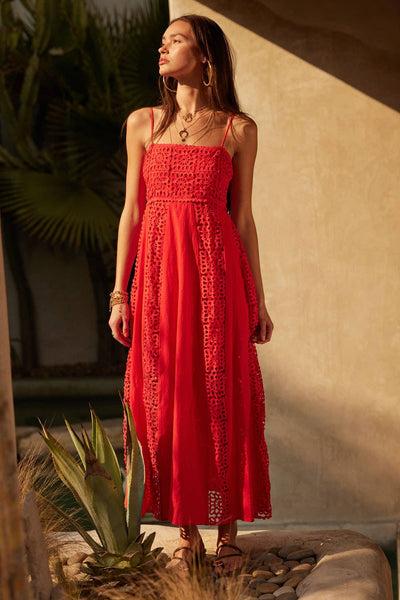 Lace and Crepe Paneled Maxi Dress